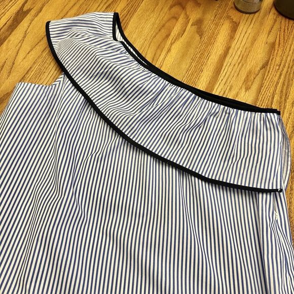 J. Crew Factory One Shoulder Top Stripe J0838 $54.50 Cotton Blend Blue White, 8 - Picture 8 of 13